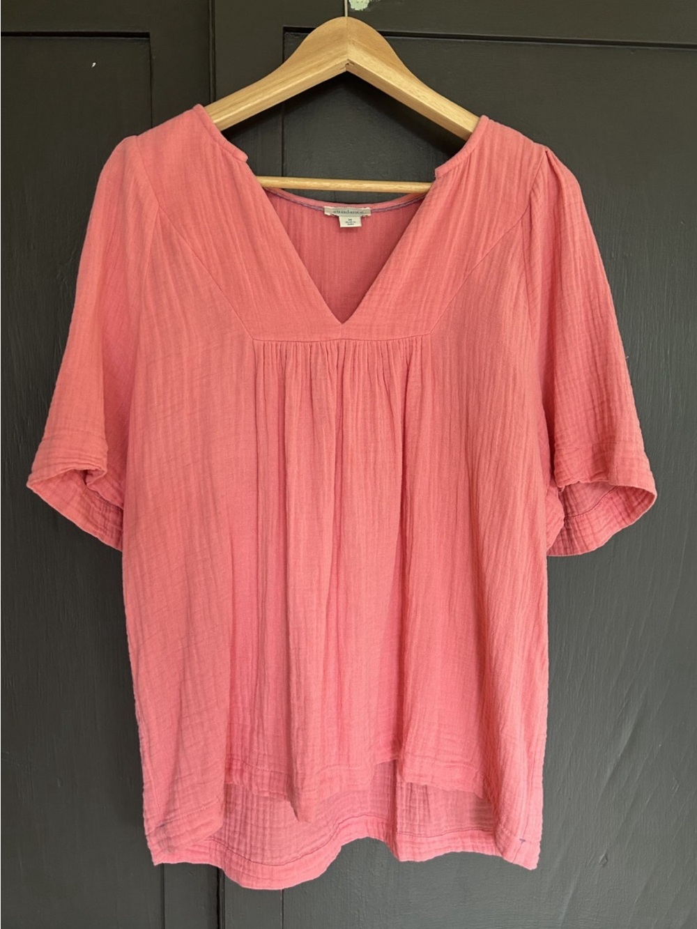 Sundance Cotton Gauze Pink Coral Top Medium Short Sleeve Boho Coastal Blouse